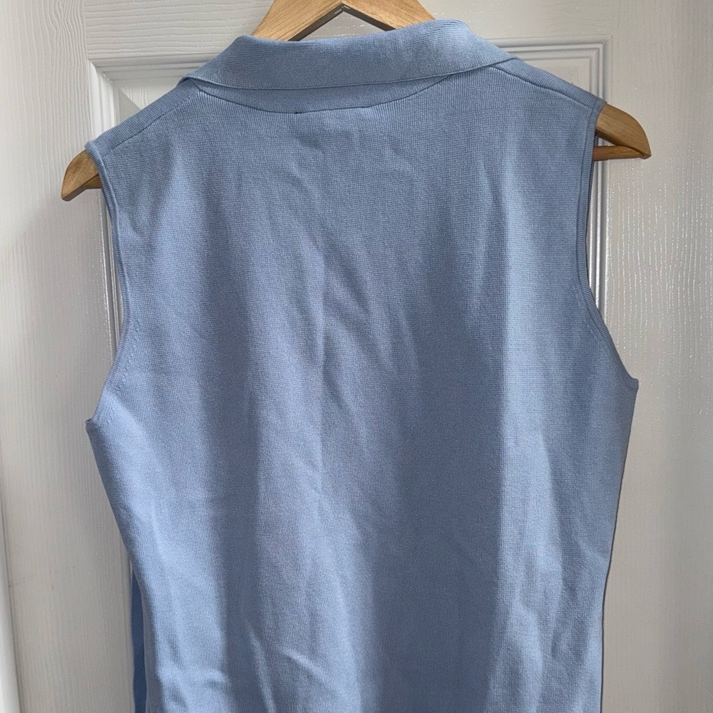 Donna Karan Tie Neck Sleeveless Sweater XL Blue NWT MSRP $225 Feminine Elegant - Picture 5 of 8